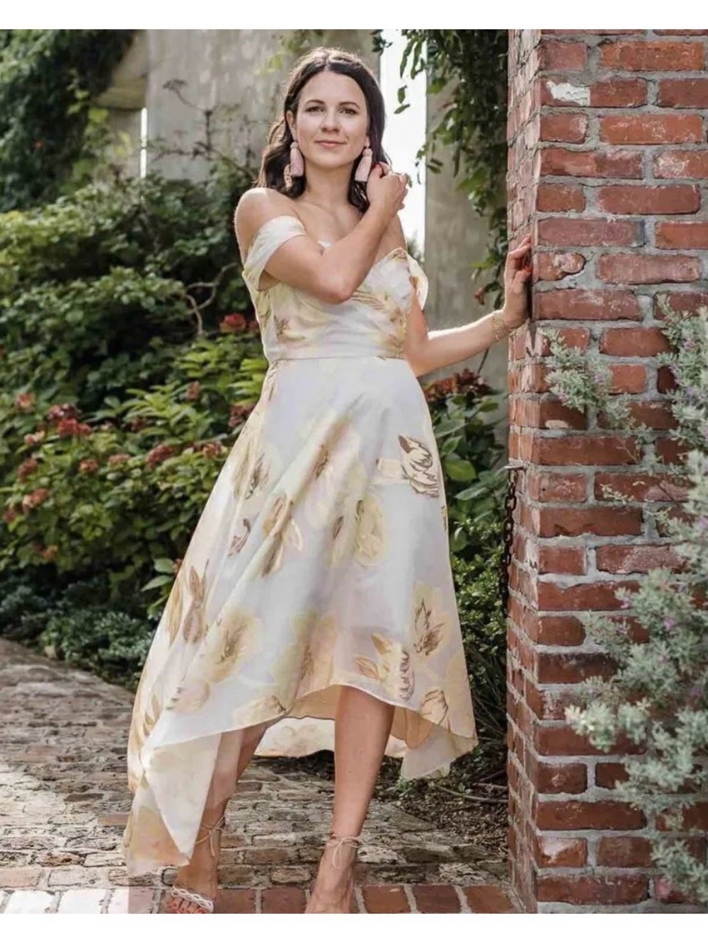 Aidan Mattox Off-White Dress with Yellow Floral Print